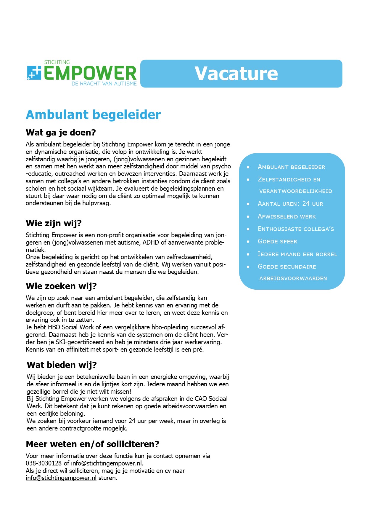 Vacature Empower - ambulant begeleider