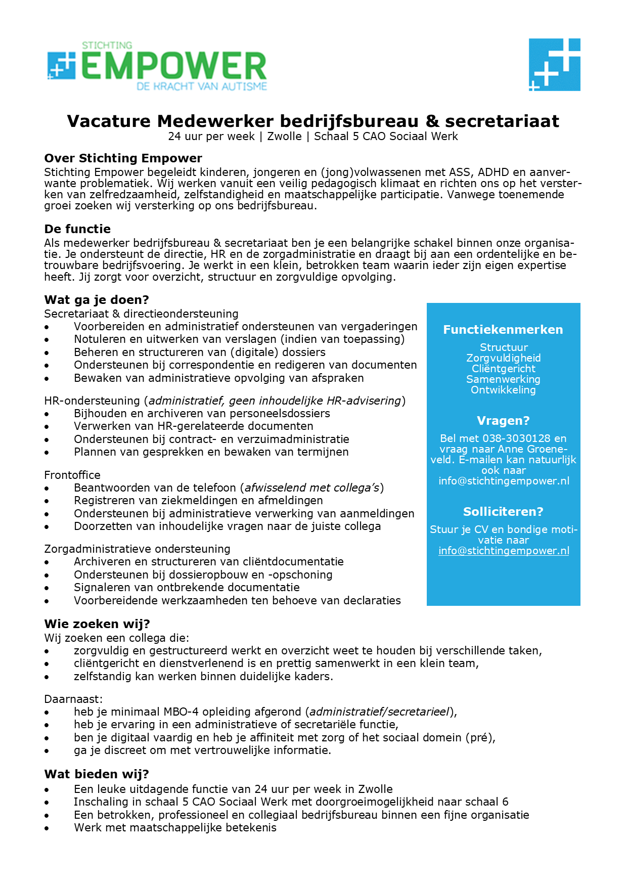 Vacature_ StichtingEmpower_MedewerkerBedrijfsbureauSecretariaat